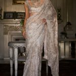 Ivory Gold Sequin Saree