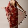 Cherry Red Saree Organza Floral Print