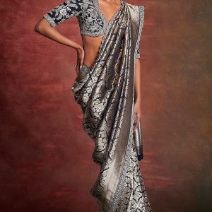 Black & Silver Silk Saree Set