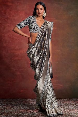 Black & Silver Silk Saree Set